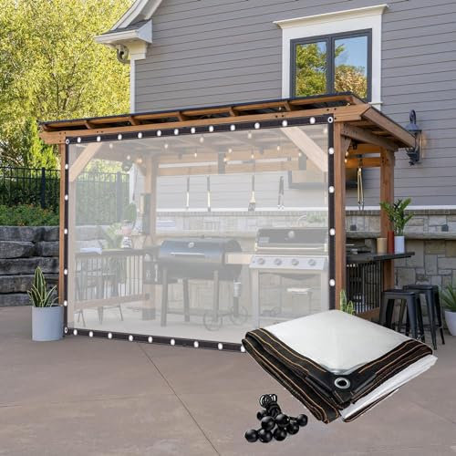 Cortinas impermeables para exteriores para patio con ojales, lonas de plástico personalizables, para jardinería, gallinero, jardín, garaje, lona transparente, 5 x 5 m