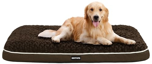 HMTOPE Ortopedisk hundsäng, hundmatta med dubbla våningar design, tvättbar hundkudde, avtagbar hundkorg, 105 cm för medelstora hundar, brun