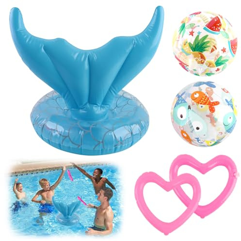 Piscina Gonfiabile Giocattoli,Set Giocattoli Gonfiabili Piscina, Gioco Lancio Dell'Anello, Sport Acqua Giocattoli di Estate per Bambini e Adulti Gioco Nuoto Giocattolo (Blue)