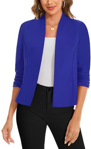 LADI TREND Open Front Cardigans Blazer 3/4 Sleeve Front Lined for Women's UK Suits & Blazers Smart Blazers for Graduation Ceremony Christening (Royal Blue M)