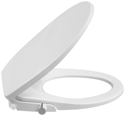 Senfot Asiento de inodoro redondo para bidé, no eléctrico, con doble boquilla, con tapa de cierre suave, rociador de temperatura ambiente del agua, accesorio de bidé blanco, fácil instalación