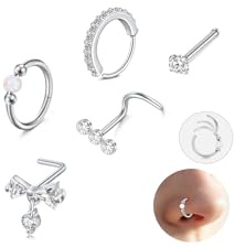 MODRSA in Acciaio Piercing al Naso Anello per Naso: 5 Pezzi 20G (0,8 mm) Gioielli per Piercing al Naso in Acciaio Inossidabile Argento con zirconi