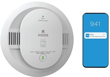 Kidde Smart Smoke Detector, Ring App Enabled for Real-Time Notifications, Wire-Free Interconnectivity, AA Battery Powered