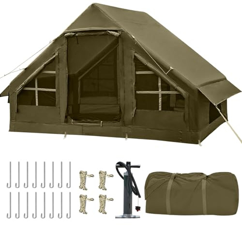 Inflatable Tents for Camping, 4-6 Person Easy Blow Up Tent with Hand Pump,4 Seasons Waterproof Air Inflatable Camping Tent House for Family Weekend Camping，Green
