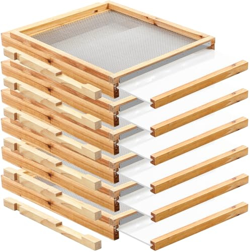 DoubleFill 6 Pcs 10 Frame Beehive Screened Bottoms Board Dipped in Beeswax with Entrance Reducer Beeswax Wood Screeneds Bottom Boards for Beekeeping Supplies (Plastic Screened Bottom Board)