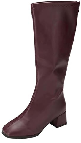 Generisch 2026 Botas de tacón de bloque estilo equitación, elegantes y cómodas, con suela deslizante, para actividades diarias al aire libre., Vino, 38 EU