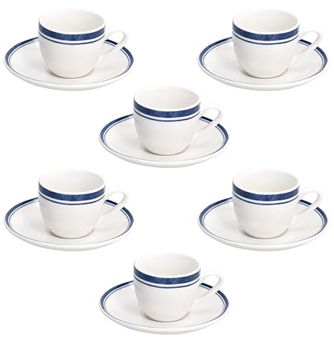 Tognana Filo Blu, Confezione 6 tazze caffè 80 cc con piatto, porcellana, blu