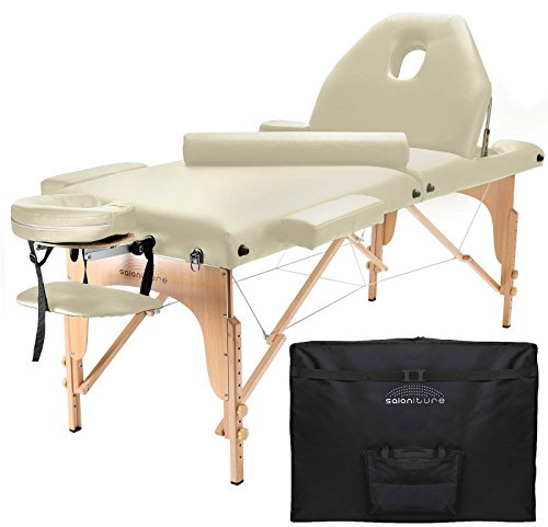 Saloniture Professional Portable Massage Table with Backrest - Cream