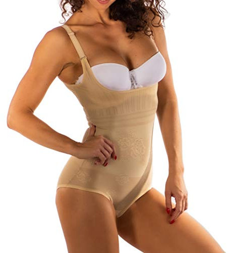 RIEMTEX Shapewear Damen Mieder Body stark figurformender Shaper Bauch weg Effekt Brustfreier Formbody Shapeware Unterwäsche Schwarz Beige - 38, Beige