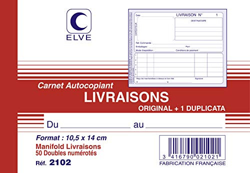 ELVE LV2102 Lot de 10 Carnets Autocopiants Livraisons Format A6 avec 50 Duplicata