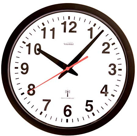 Youshiko Radio Controlled Wall Clock (Official UK & Ireland Version), Stylish Black & White Bold Classic Design (25cm / 10-Inch Diameter), Home/Kitchen/Office/School Clock, Easy to Read