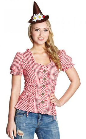 Krause & Sohn Blusa Damas Oktoberfest Blusa Tradicional Rojo Blanco Cuadros Wiesn -Modo clásico (38)