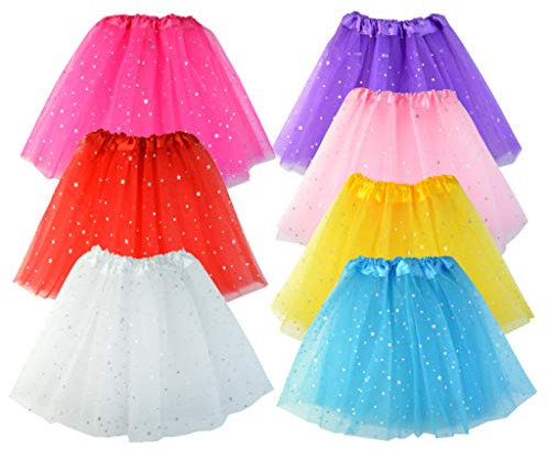 baotongle 7 Stücke Tütü Star Minirock Tüllrock Ballettrock Prinzessin Tüllrock für Karneval Geburtstag Halloween Party Mädchen Mehrfarbig