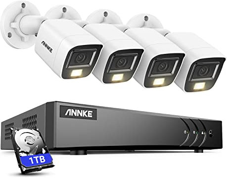 ANNKE S300 5MP Kit de vigilancia exterior para, Grabación de Audio con Micrófono Integrado,H.265+ DVR con HDD de 1 TB y 4 cámaras de 5 MP de videovigilancia, Acceso Remoto y Alarma por E-Mail