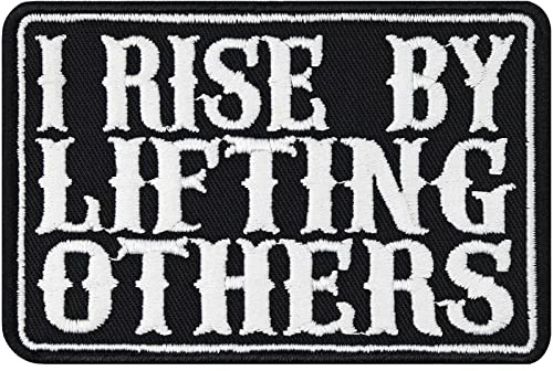 Stryk på märke I rise by lifting others, heavy metal-märke för att sy/stryka på, biker-märke applicerad/applicering på alla tyger, 90 x 30 mm