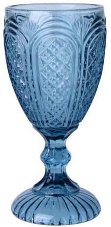 Decor Essentials Copa de vidrio tallo corto en relieve de color decoración del hogar vino agua boda mesa ajustes beber postre vasos vaso (azul)