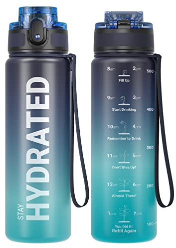 Sahara Sailor Trinkflasche, BPA-Frei Tritan, 1L/500ML/750ML Auslaufsicher Trinkflasche mit Zeitmarkierung für Gym, Sport, Outdoor, Schule, Job