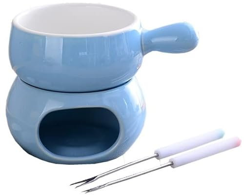 EdirFtra Mini pot à fondue au chocolat en céramique - 300 ml - Avec 2 fourchettes - Pot à fondue au chocolat - A