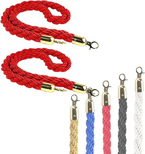 Multi-Color Optional Barrier Rope for Crowd Control, Industrial Hanging Stanchion Hemp Rope, with Polished Snap Hooks, Restaurants Hotels Event Entry Use (Color : Red, Size : 0.9m/3ft/36inch)