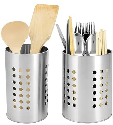 QWORK® 2 Stück Küchenutensilien Behälter, Besteckhalter, Edelstahl, Kitchen Organizer, Größe 16.5 x 10 cm und 15 x 12 cm