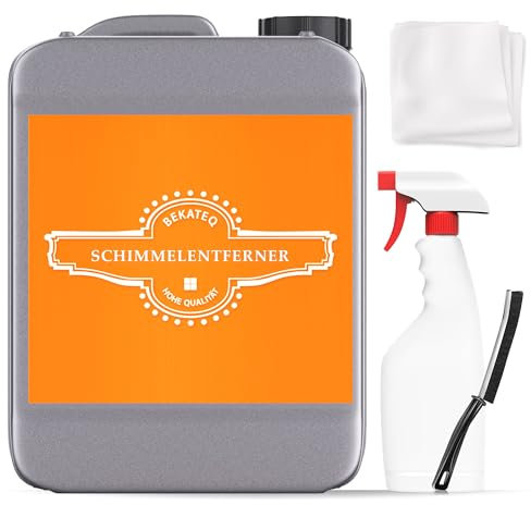 Schimmelentferner Set für Wand, Bad, Fugen - 5l Schimmelreiniger + Tuch + Fugenreiniger + Sprühflasche - Anti Schimmel Reiniger, Schimmelstop, Schimmelmittel säure & chlorfrei - BEKATEQ BE-780