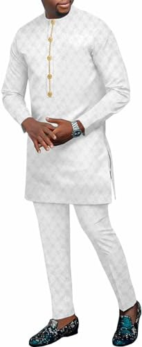 Décontracté Pour Hommes Africain Dashiki Ensemble 2 Pièces, Tenues Coupe Slim Hauts Manche Longue Chemise Pantalon Ensemble Vêtements Costume Survêtement Tribal Traditionnel ( Color : 1 , Size : Large
