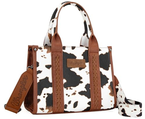 Montana West x Wrangler, Tote Bag für Damen, Western, Kuh-Druck, Designer-Handtasche mit Tragegriff oben, Medium