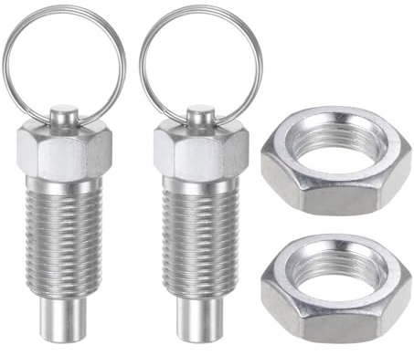 QUARKZMAN 2 Piezas de Pasador de Resorte con Anillo de Extracción Rosca M16*1.5 Longitud 0.96 Pasador Diámetro 10Mm Cabeza Plana Acero al Carbono Retráctil No Bloqueable