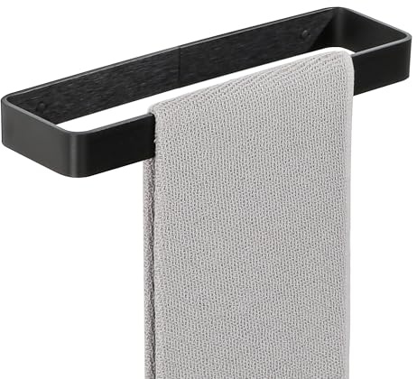 SAYAYO Handtuchhalter Ohne Bohren Schwarz Handtuchstange Ohne Bohren Selbstklebend Handtuchhalter Schwarz Wandmontage Aluminium Badetuchhalter für Badezimmer und Küche 30CM, EGYS24030-300-3M-B