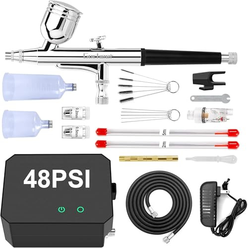 Gocheer Kit aérographe avec compresseur d'air, 40 PSI haute pression aérographe non obstruant avec buse de 0,2/0,3/0,5 mm, idéal pour la peinture, le modelage, la décoration de gâteaux, la pâtisserie,