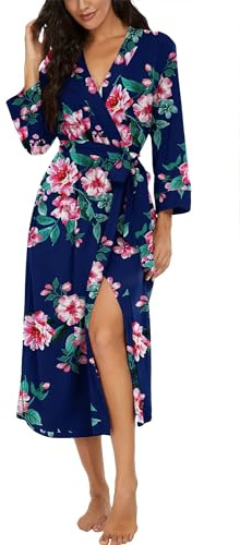 PrinStory Dammorgonrock, lätt 3/4 ärmar, morgonrock, v-ringad, kimono, kläder, långa nattkläder
