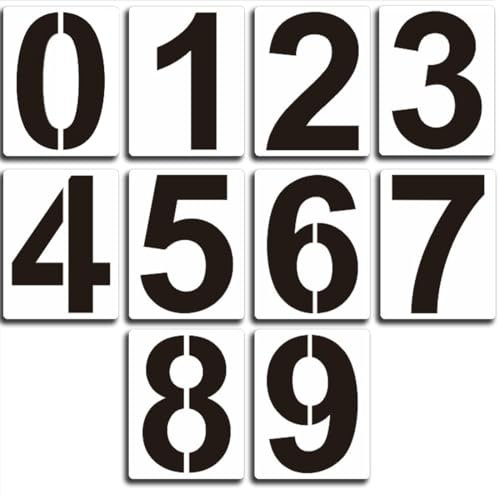 EIHI 10 Stück 5inch Sprühschablonen Zahlen,Kunststoff Zahlen Schablonen Set，Wiederverwendbar Zahlenschablonen,Von 0 Bis 9 Für Hausnummern Parkplatzmarkierung