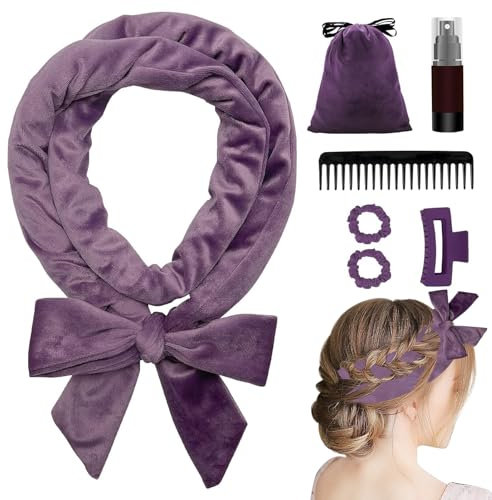Fascia Bigodino Capelli, Set Di Bigodini Antiscivolo, Bigodini Senza Calore per Capelli Lunghi e Medi, Confezione da 7 (Viola)
