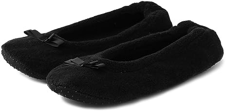 Womens Ballerina Slipper Winter Fluffy Totes Slippers Comfort Cotton Memory Foam Non-slip Ballet Flat Shoes with Satin Bow for Spring Autumn Winter