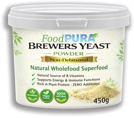 Food PURA 450g Brewers Yeast Powder - Non De Bittered- 100% Natural Source of B Vitamins, Protein & Minerals Supports Immune System, Healthy Skin, Hair & Nails