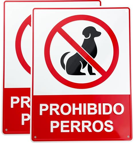 Lot de 2 panneaux interdits en aluminium laqué et relief avec œillets de fixation pour chiens 21 x 28 cm Qualité AAA A+