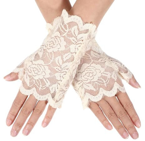 Yolev Gants sans doigts en dentelle pour femme - Gants courts en dentelle - Gants d'opéra élégants pour Halloween, carnaval, fêtes de thé, bals de fin d'année, mariages, dîners, cosplay