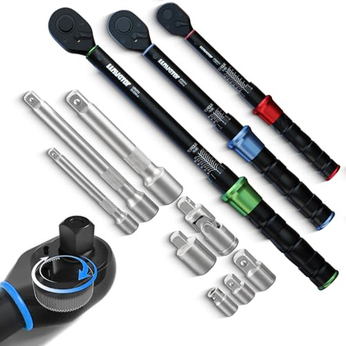 LLAVETOR Set Chiavi Dinamometriche 11PZ Precisione ±3% 1/2 3/8 1/4 Cricchetto Bidirezionale per Auto Moto Bicicletta con Certificato e Valigetta