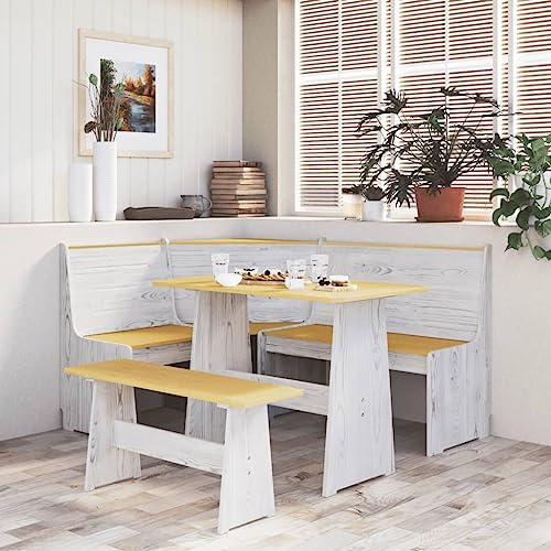 Generico Panca Angolare Reine 151 cm in Legno di Pino Ambra e Bianco,Panche,Panche per Cucina e Sala da pranzo-327249