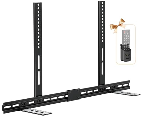 ComVome Soporte universal para barra de sonido para Samsung, Vizio, LG, Bose con soporte de mando a distancia, soporte de barra de sonido ajustable para debajo o encima del televisor, capacidad de