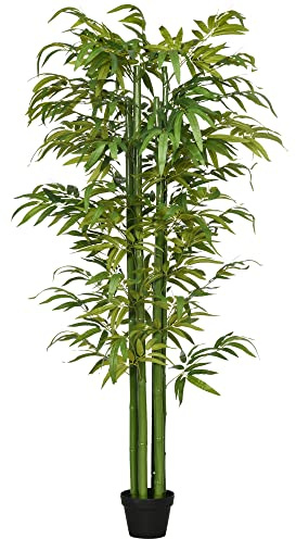 HOMCOM Pianta Artificiale di Bambù, 180 cm Pianta Finta Realistico con Vaso Decorativo per Soggiorno e Camera da Letto, Verde