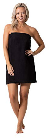 Turkish Linen Women’s Waffle Spa Body Wrap with Adjustable Closure (One Size, Black)