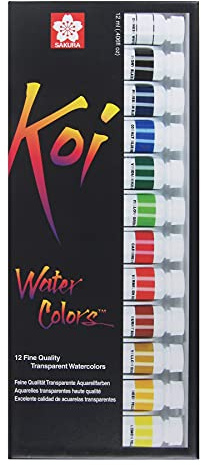 SAKURA 15261 12-Piece Koi Assorted Water Color Tube Set, Multicolor