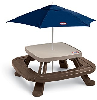 Little Tikes Fold 'n Store Picnic Table with Market Umbrella, Brown (632433M)