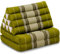 livasia Thai cushion with 2 seat rests - 47x20x3.1″ - Triangle cushion with seat cushion, Wedge cushion, kapok, Back support cushion, folding, Thai mat, folding, Hand made (Green)