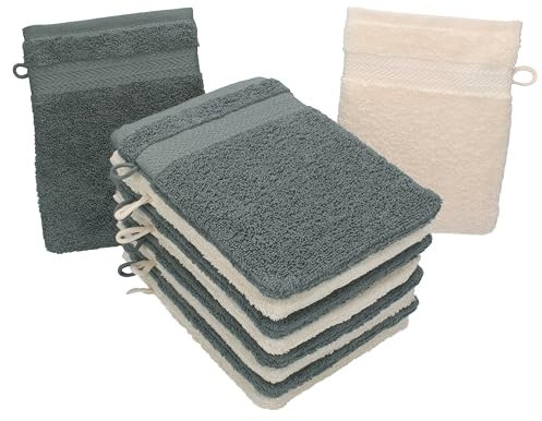 Betz 10 Stück Waschhandschuhe Premium 100% Baumwolle Waschlappen Set 16x21 cm Farbe beige und anthrazit