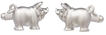 Gemelos de cerdo con cola rizada en caja de gemelos de ónix, talla única, color plateado, plata, Taille unique