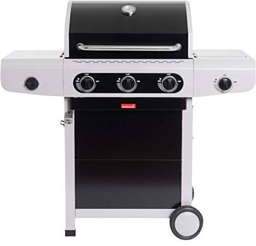 barbecook Siesta 310 - Black Edition, Barbecue A Gas Professionale con 3 Fuochi Multifunzione, BBQ a Gas con Tavolino e Vassoio di Raccolta, Barbecue da Giardino, Facile da Spostare