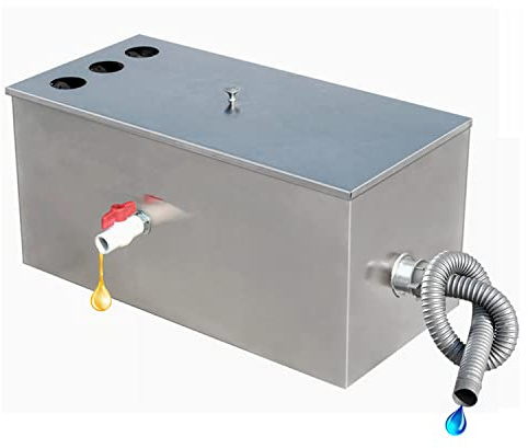 bimiti Intercepteur de graisse commercial pour évier 72 litres,En acier inoxydable,Séparateur de filtre à graisse sous évier,Avec 3 entrées supérieures pour cuisine de restaurant,60x40x30 cm