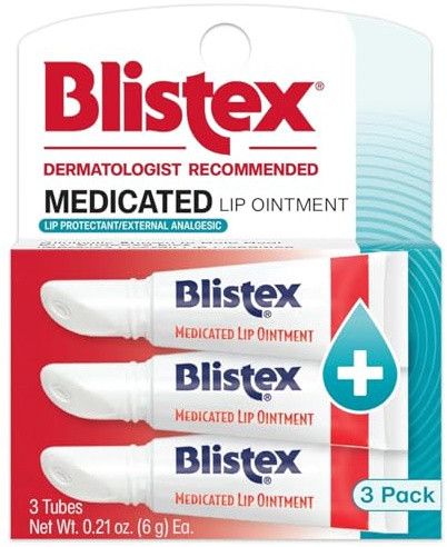 Blistex Medicated Lip Ointment, 0.21 Ounce Tube, Relieves Cold Sores & Helps Heal Dry Chapped Lips, Pain Relief from Lip Sores & Blisters, Healing Ointment, 3 Count(1 Pack)